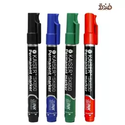 ماژیک پرمننت (دائم، جوهر ثابت) از برند کایزر (Kaiser)، نوک گرد، در چهار رنگ، White Board، Marker، کایسر، Permanent 