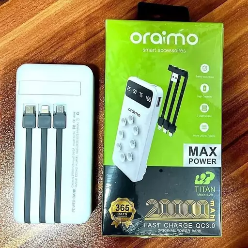 پاوربانک اورجینال کابل دار و وایرلس شارژ 20000 میلی امپر واقعی oraimo