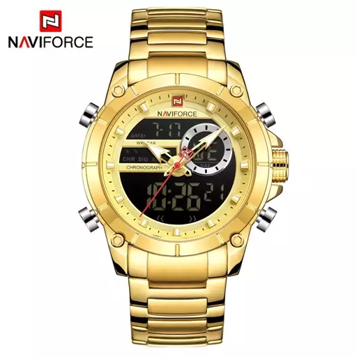 ساعت مچی مروانه اورجینال بند استیل موتور ژاپن نویفورس مدل naviforce 9163