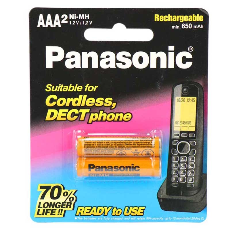 باتری تلفن نیم قلمی شارژی برند پاناسونیک Panasonic بسته 2 عددی 650 میلی آمپری