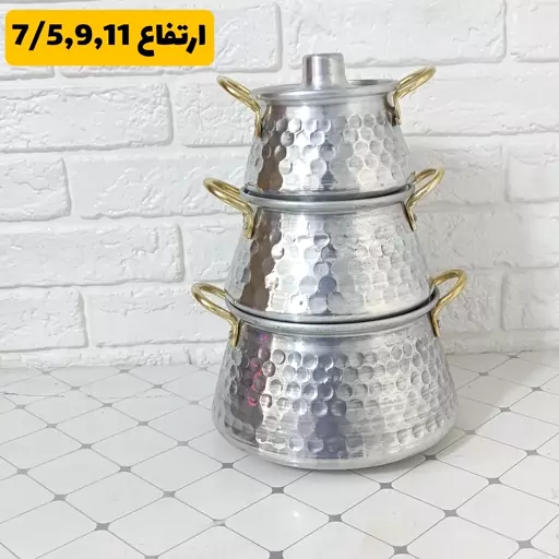 قابلمه روحی دیگچه ای 3عددی دسته طلایی ضخامت بالا