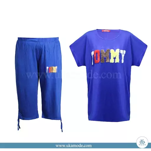 تیشرت شلوارک زنانه ویسکوز گلدوزی پولیش TOMMY - مشکی