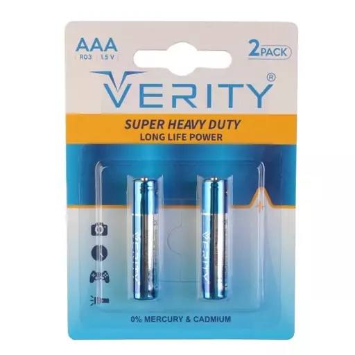 باتری دوتایی نیم قلمی Verity Super Heavy Duty R03 R6P 1.5V AAA ا Verity Super Heavy Duty R03 1.5V AAA Battery 2 Of Pack