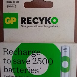 باتری نیم قلمی قابل شارژ جی پی مدل Rechargeable Recyko 650 بسته دو عددی