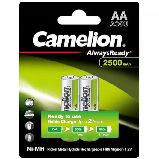 باتری دوتایی قلمی قابل شارژ کملیون 2500مدل Camelion Always Ready NH-AA2500ARBP2 1.2V AA