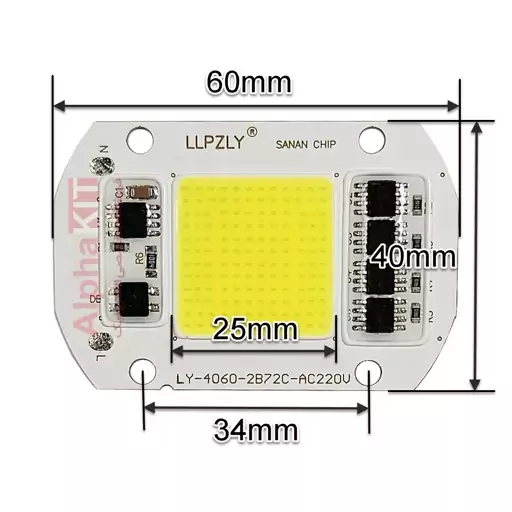 چیپ ال ای دی 50 وات 220 ولت COB سفید مهتابی 60x40 میلیمتر برند LY