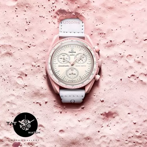 ساعت مچی امگاسواچ صورتی اسپرت زنانه مردانه یک سال گارانتی جعبه ارسال رایگان در رنگبندی omega swatch