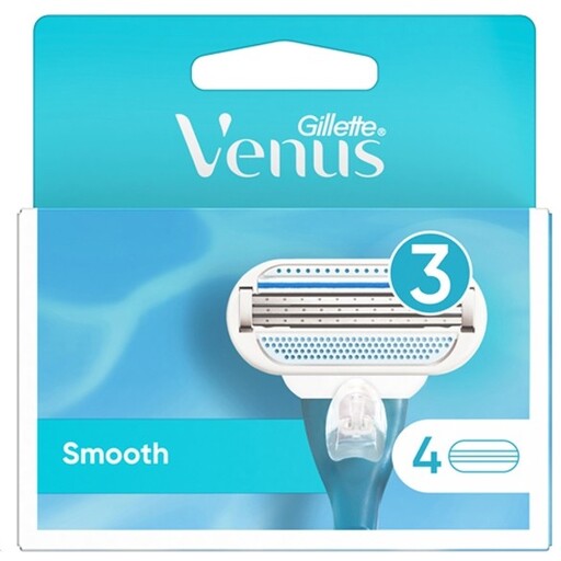 تیغ یدک ژیلت ونوس اسموس 3 لبه 4 تایی Gillette Venus Smooth