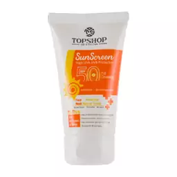 ضد آفتاب SPF50 تاپ شاپ بی رنگ مناسب انواع پوست حجم 50 میلی لیتر  بیوتی مال