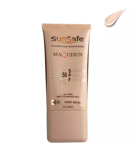 ضد آفتاب سان سیف کرم پودری و پرایمری مکیسان با SPF50 رنگی NC10 بژ عاجی بیوتی مال