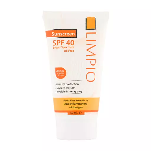 کرم ضد آفتاب فاقد رنگ Spf40 مناسب انواع پوست 50میل لیمپیو بیوتی مال