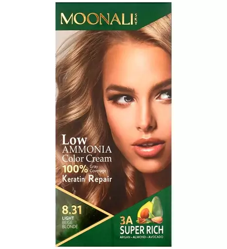 کیت رنگ مو سری رنگ های بلوند بژ حجم 100 میل مونالی اسکای 8.31 Light Beige Blonde بیوتی مال