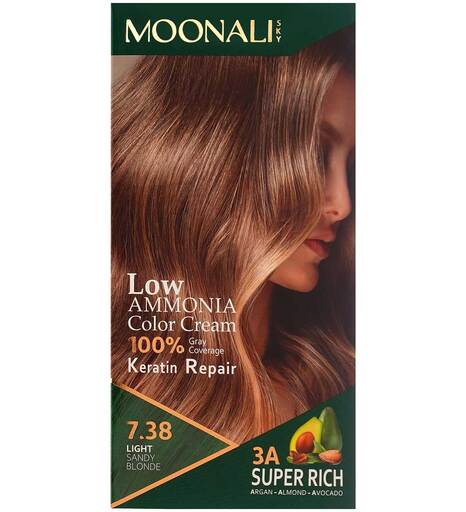 کیت رنگ مو سری رنگ های بلوند شنی حجم 100 میل مونالی اسکای 7.38 Extra Light Sandy Blonde بیوتی مال