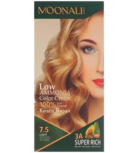 کیت رنگ مو سری رنگ های بلوند طلایی حجم 100 میل مونالی اسکای 7.5 Light Golden Blonde بیوتی مال