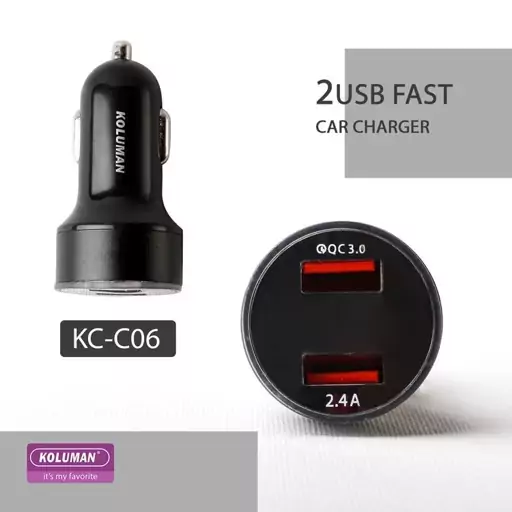 شارژر فندکی کلومن مدل KC - C06 همراه کابل c USB - 