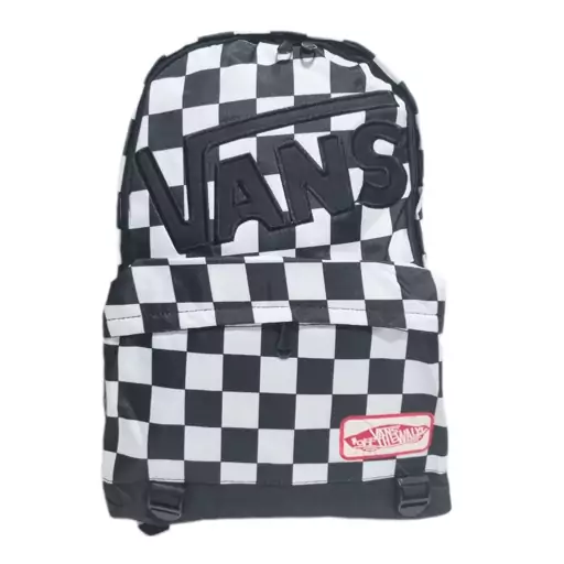 کوله پشتی برزنتی مشکی سفید شطرنجی ونس vans