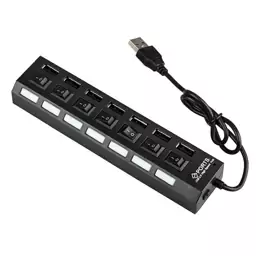 هاب 7 پورت usb2.0 کلید دار چراغ دار رنگ مشکی