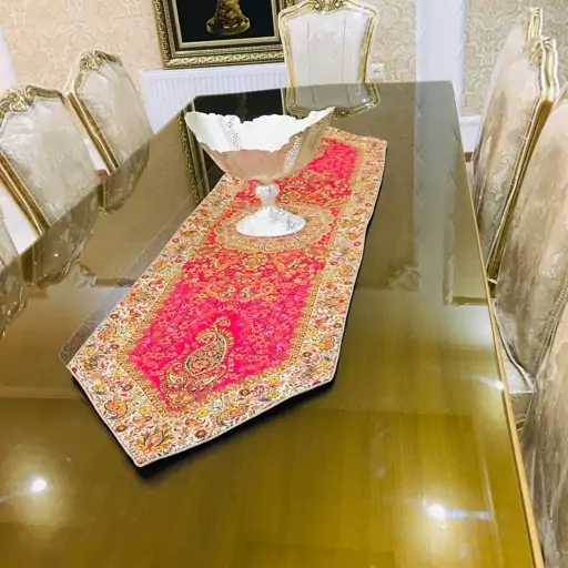 رومیزی رانر ترمه ابعادطرح افشار(50x150)گلبهی