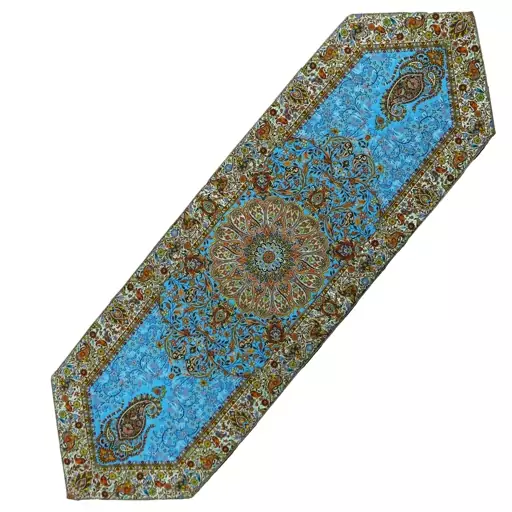 رومیزی رانر ترمه ابعادطرح افشار(50x150)آبی ف