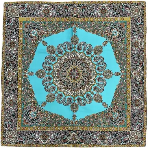 رومیزی ترمه طرح آوین(سایز 100x100)سبزآبی