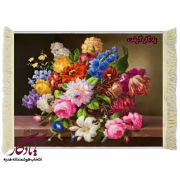 تابلو فرش طرح سبد گل رز و داودی کد g09 - 150*100