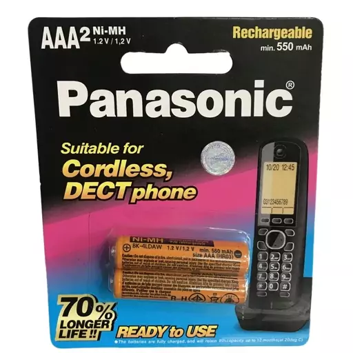 باتری شارژی نیم قلمی.  قابل شارژ.مارک panasonic.مدل AAA. کیفیت بالا . ارسال در بسته های 2 عددی