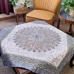 رومیزی مخمل  100x100 طرح اصفهان زرد آرت مان