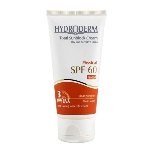 کرم ضد آفتاب فیزیکال رنگی SPF60 بژ روشن هیدرودرم 50 گرم