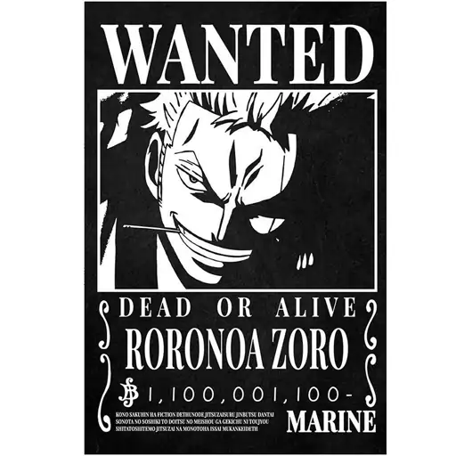 پوستر مدل تحت تعقیب انیمه وان پیس One piece طرح رورونوا زورو Roronoa Zoro کد 68