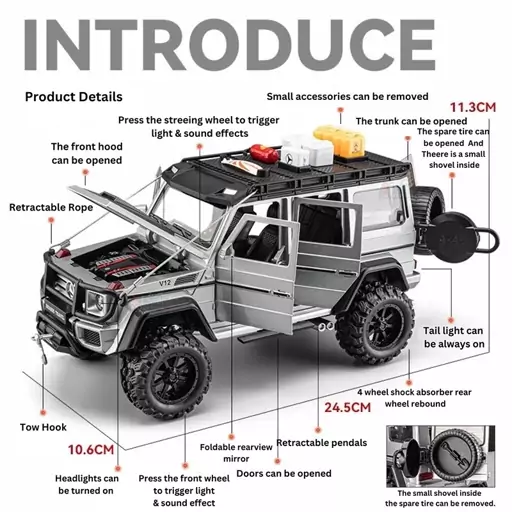 ماکت ماشین فلزی بنز جی کلاس آفرود برابوس با لوازم اسباب بازی شادینو