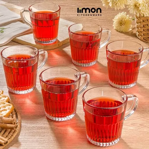 لیوان شیشه ای دسته دار 280 سی سی لیمون