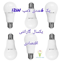 پک 6عددی اقتصادی لامپ ال ای دی 12w LED کم مصرف یک سال گارانتی 