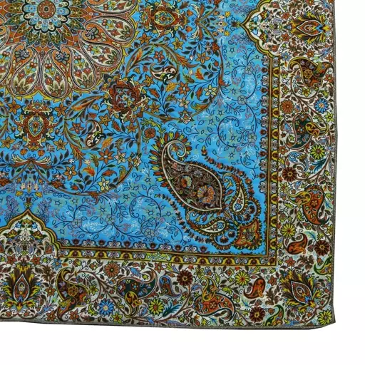 رومیزی ترمه طرح افشار(سایز 100x100) آ بی فیروزه ای