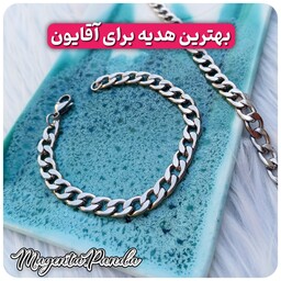 دستبند مردانه و زنانه استیل رنگ ثابت رنگ  نقره ای تضمینی