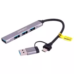 هاب 4 پورت USB 3.0 و usb type c ایر اسکای مدل HC-77