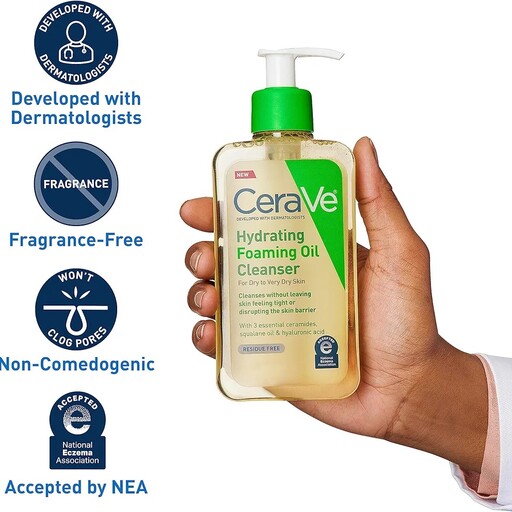  پاک کننده روغنی فومینگ هیدراته سراوی مناسب پوست خشک CeraVe Hydrating Foaming Oil Cleanser