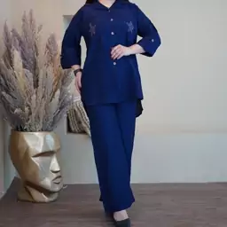 ست زنانه مانتو شلوار شومیز شلوار پیراهنی جیب نگین 