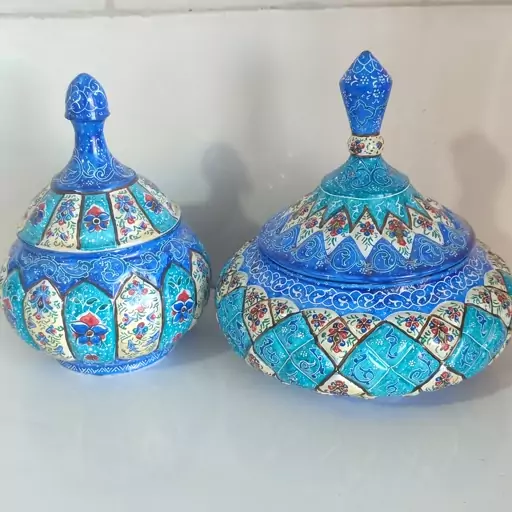 ست قندان و شکلات خوری سفینه ای میناکاری ارتفاع هردو18cm