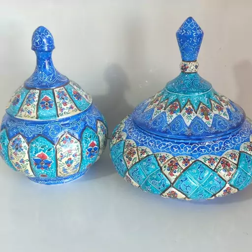 ست قندان و شکلات خوری سفینه ای میناکاری ارتفاع هردو18cm