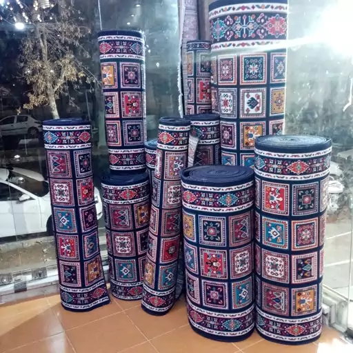 گلیم ماشینی کاشان طرح کژال سرمه ای کناره برشی (1،40در1)پس کرایه 