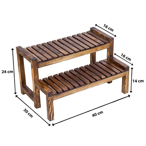 استند جای گلدان چوبی 2 طبقه پله ای