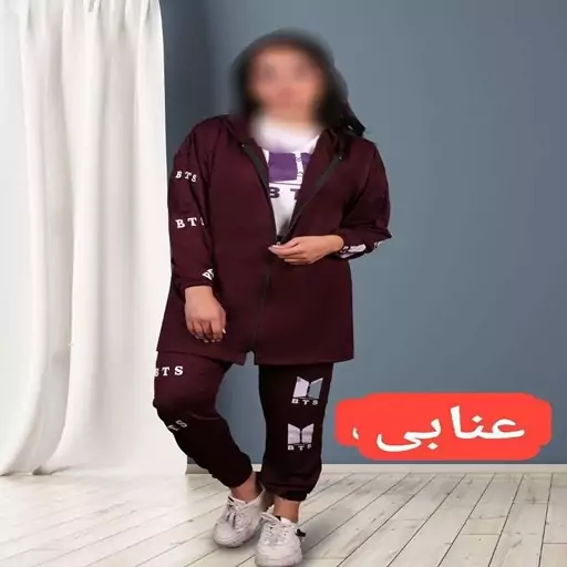 ست سه تیکه کراپ شلوار هودی زنانه و دخترانه جنس کرپ پلاس مخصوص باشگاه و بیرون 