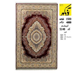 فرش ماشینی آذردکور 6متری کلکسیون الماس کویر نخ ابریشم 1500شانه،4500تراکم قرمز کد 5148