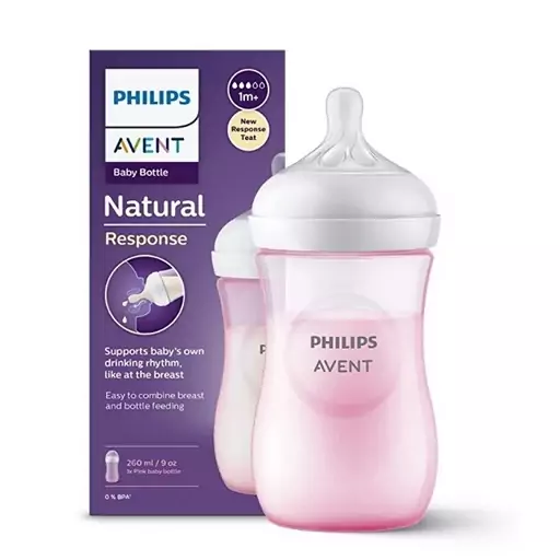 شیشه شیر اونت 260 میل طلقی رنگ آبی و صورتی PHILIPS AVENT مدل Response 