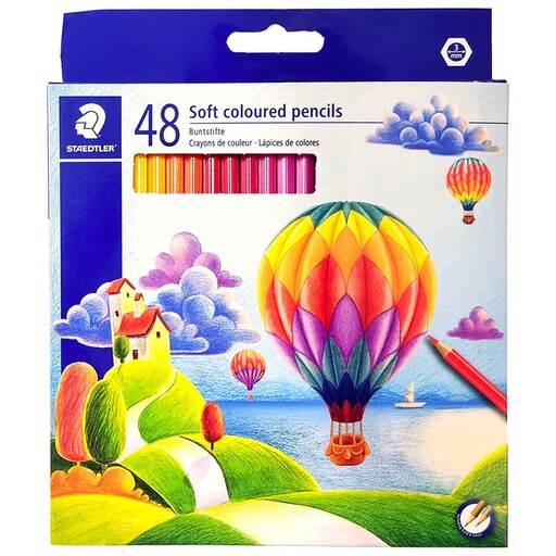 مداد رنگی 48 رنگ استدلر مدل Soft coloured pencils طرح بالن‌ها کد 143C48LJ