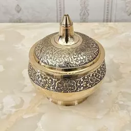 قندان برنجی هندی مدل طاووس پایه گرد قطر 10 سانتی کد 3515 ( قندان برنزی هندی )