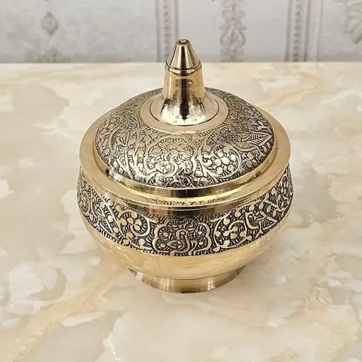 قندان برنجی هندی مدل طاووس پایه گرد قطر 10 سانتی کد 3515 ( قندان برنزی هندی )