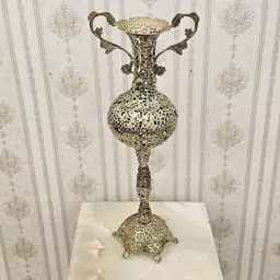 گلدان کنار سالنی برنزی مدل توری پایه لوله ای کد 1707 ( گلدان کنارسالنی برنجی )