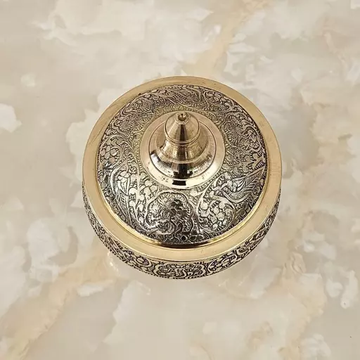 قندان برنجی هندی مدل طاووس پایه گرد قطر 10 سانتی کد 3515 ( قندان برنزی هندی )