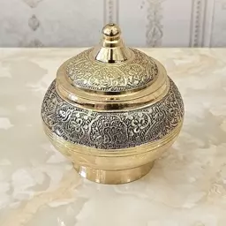 قندان برنزی هندی مدل طاووس درب فندقی قطر 10 سانتی کد 3521 ( قندان برنجی هندی )